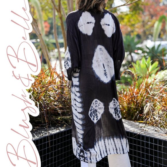 🚨 1 LEFT!  Tie-Dye Longline Kimono w/Full Sleeves Black - Picture 5 of 6